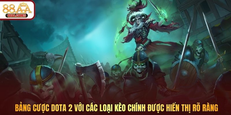 Bảng cược Dota 2 với các loại kèo chính được hiển thị rõ ràng